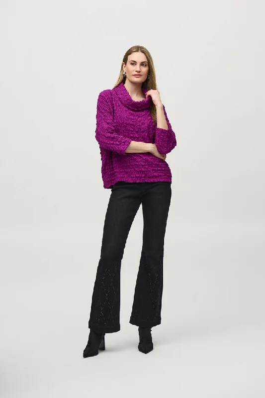 Joseph Ribkoff Purple Woven Jacquard Boxy Top