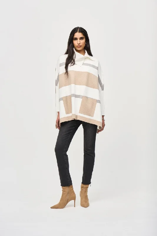 Joseph Ribkoff Vanilla/Oatmeal/Melange Grey Jacquard Sweater Knit Poncho