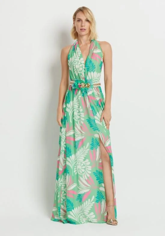 Laura Bernal Halter Neck Leaf Print Dress