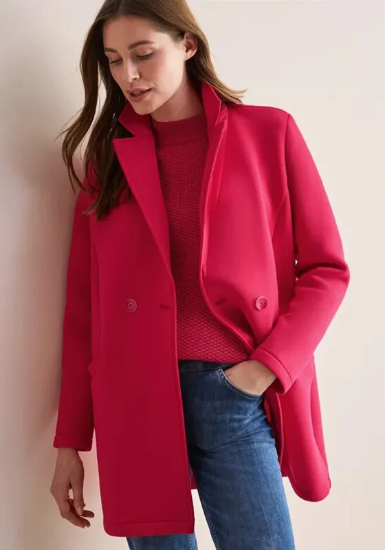 Cecil Buttoned Scuba Coat, Red