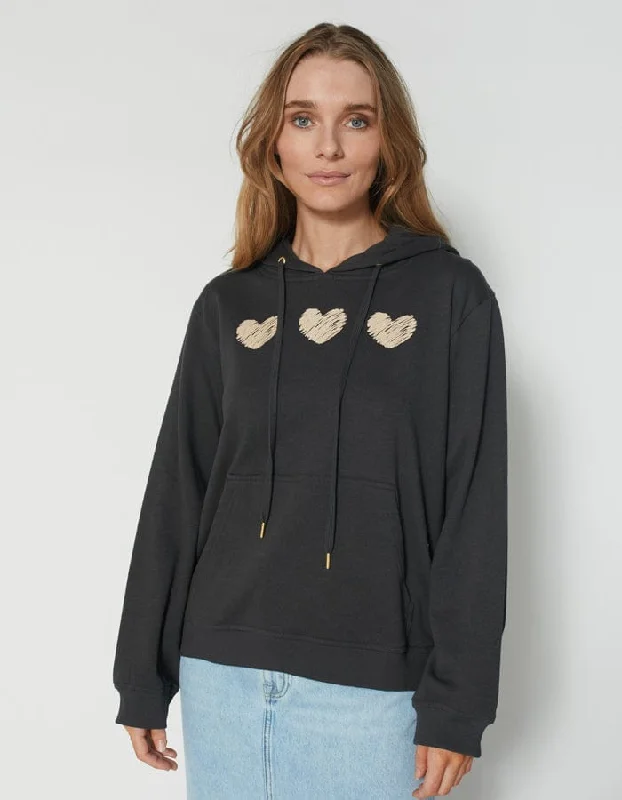 Stella + Gemma | Hoodie | Aged Black Triple Brushed Hearts