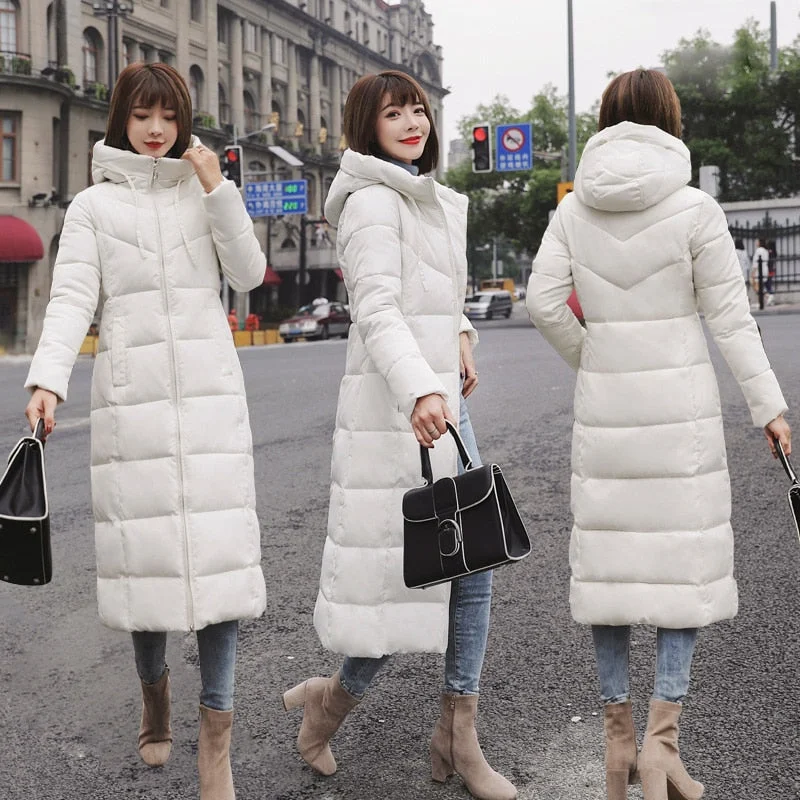 S-6XL New autumn winter Women Plus size Fashion Down long hoodie down Parkas Cotton warm Jackets Thick Female Long coat clothing