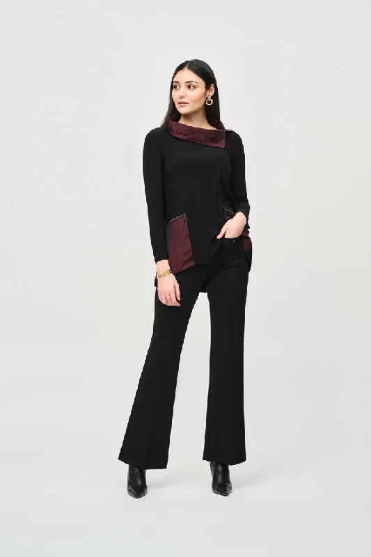 Joseph Ribkoff Black Heavy Knit Flared Pull-On Pants