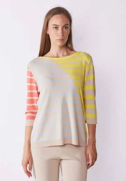 Rizzolo Multi Striped Boat Neck Sweater