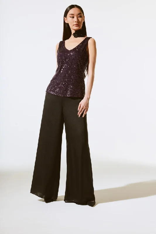 Joseph Ribkoff Purple Sequined Sleeveless Fitted Top